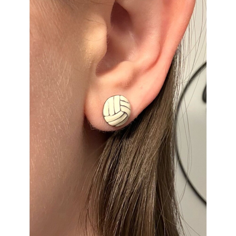 Ivory White Silver Volleyball Stud Earrings - Picture 3 of 3